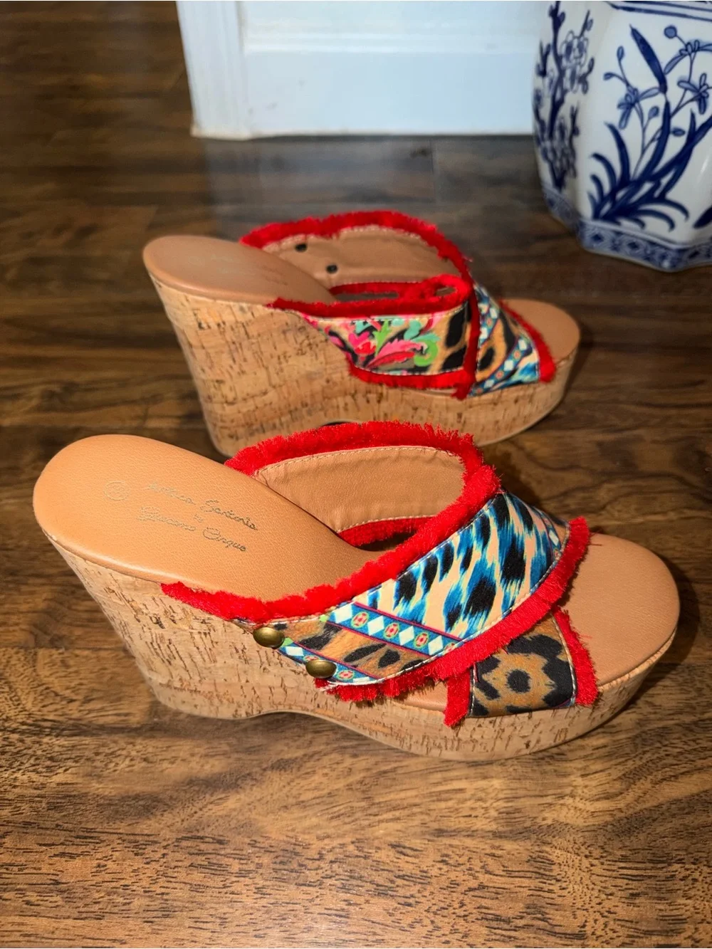 Leopard + Boho Print Cork Wedge Sandals
